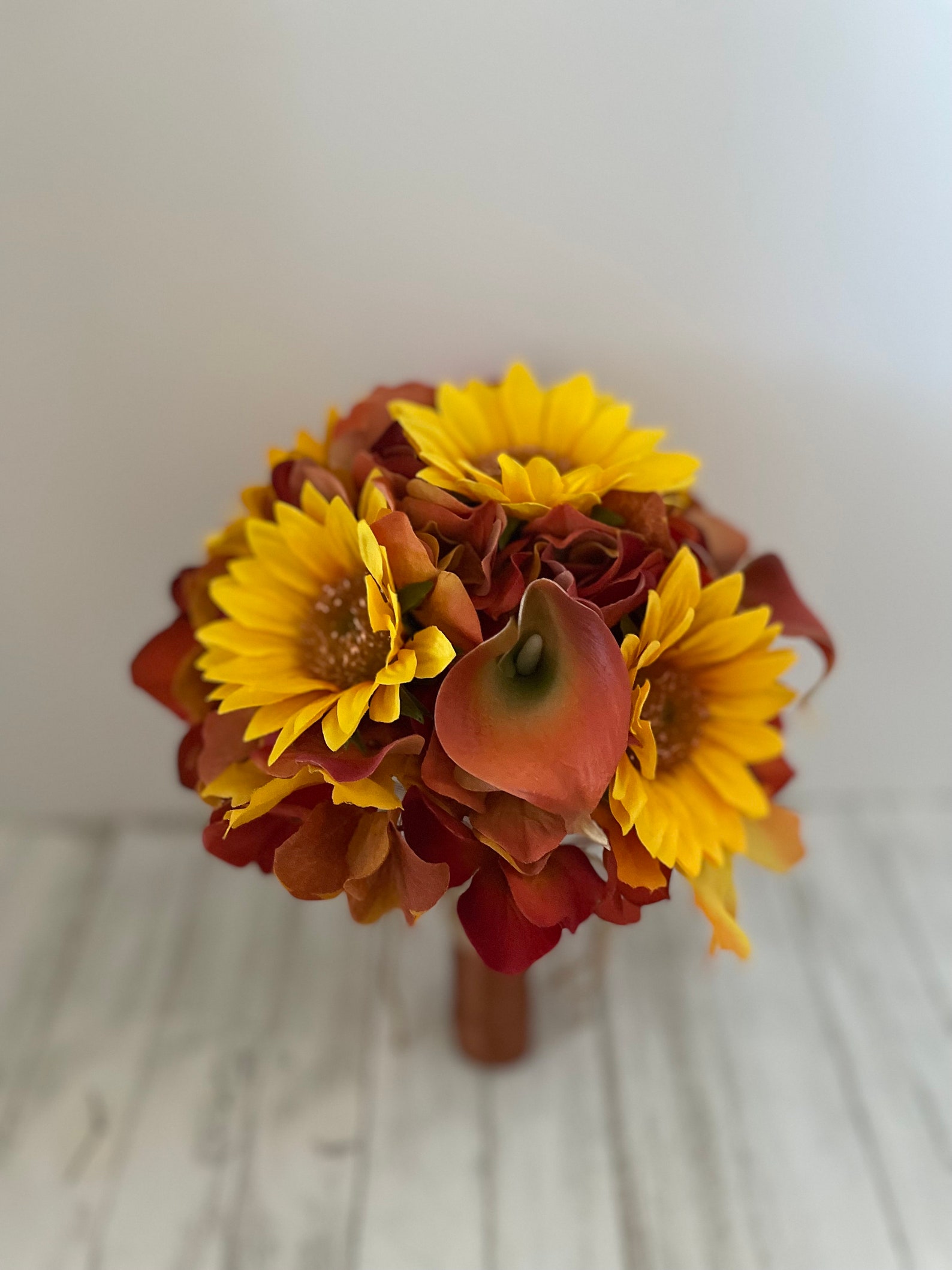 Bridesmaid Bouquet Designed With Sunflowers and Real Touch Mini Calla ...
