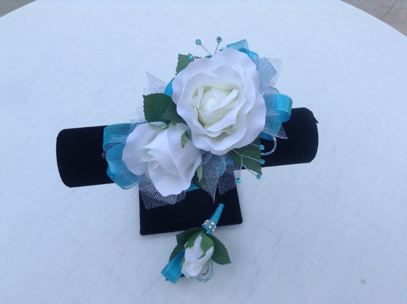 12 piece custom Rose Boutonniere *wrist Corsage* Turquoise wedding *Quinceanera