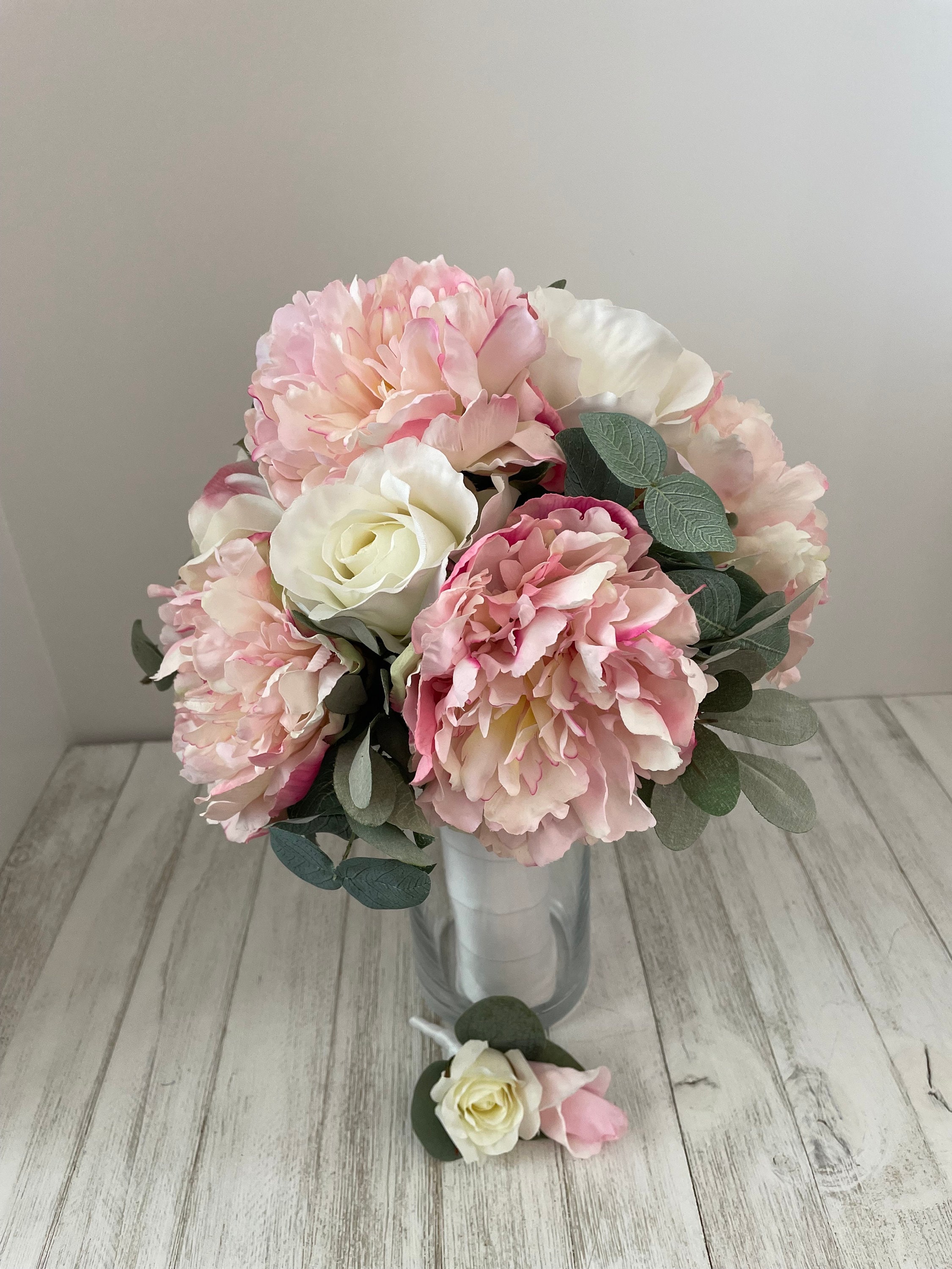 Bridal Bouquet in Pink Peonies and White Roses-ready TO SHIP - Etsy