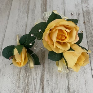 Yellow Silk Rose Corsage Boutonniere Set, Wedding Prom Flowers - Etsy