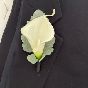 Boutonniere designed with a white real touch calla lily-READY TO SHIP