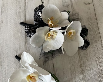 Corsage et boutonnière conçus avec une vraie touche d'orchidée Phalaenopsis-PRÊT À EXPÉDIER