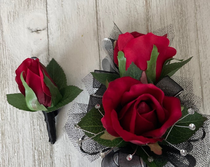Red Rose Wrist Corsage and Matching Boutonniereready TO SHIP Etsy