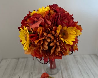 Fall Bridal bouquet designed with sunflowers-READY TO SHIP