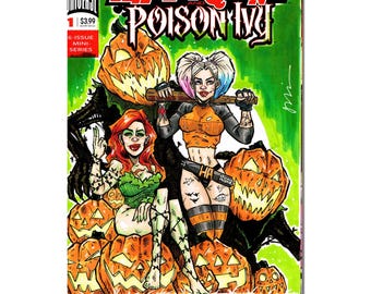 Harley Quinn Poison Ivy  SKETCH COVER DC Comics blank variant original art