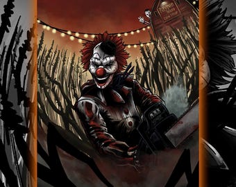 Clown in a Cornfield A4 print horror