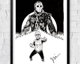 Jason Voorhees Friday the 13th A4 ink drawing horror original art
