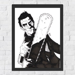 Ash Williams Martwe Zło A4 rysunek tuszem horror oryginalna sztuka