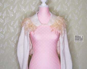 Nuno Felted Wool Vest: White Merino and Silk Wrap with Curly Collar