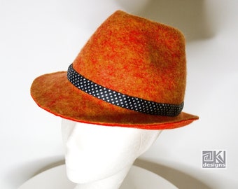 Red Fedora Hat, Hand felted hat, Short Brim Fedora Hat, Wet felted hat, Trilby hat, Red Orange Hat, Sustainable fashion, Retro dress hat,