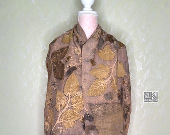 Eco Printed Cotton Muslin Scarf: Botanical Print, Beige Tones