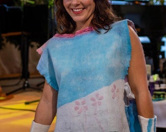 Nuno Felted Vest: Merino Wool & Silk Chiffon, Rainbow Painted