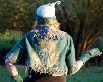 Nuno Felted Vest: Dark Green Wool Silk Top, Lily of the Valley