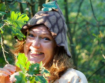 Hand Felted Merino Wool Oak Tree Hat: Woodland Pixie Sauna Hat