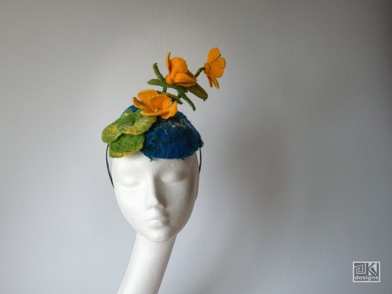 Hand Felted Buttercup Fascinator, Merino Wool Cocktail Hat  display picture 3