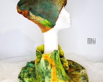 Hand Felted Merino Wool and Silk Beanie: Reversible Nuno Felt Hat