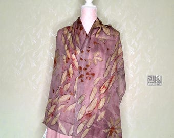 Ecoprinted Silk Scarf: Ash Leaf Botanical Print, Natural Dye