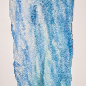 Nuno felted shawl, Turquoise, Hand felted scarf, Blue and White, Wool and Silk scarf, Felted wrap, Warm and Light scarf, wearable art scarf image 7