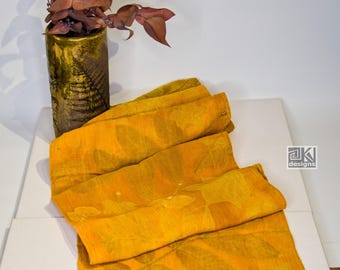 Eco Printed Cotton Muslin Scarf: Bright yellow Botanical Print, Naturel leaf print