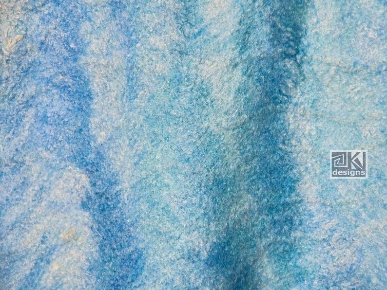 Nuno felted shawl, Turquoise, Hand felted scarf, Blue and White, Wool and Silk scarf, Felted wrap, Warm and Light scarf, wearable art scarf image 8