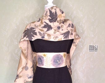 Eco Printed Cotton Muslin Scarf: Botanical Design with Maple, Rose & Walnut