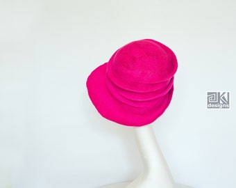 Pink felted hat, Hand felted hat, Wet felted hat, felt sculptural hat, Special occasion hat, Neon colours, Bright colours, Vivid colours