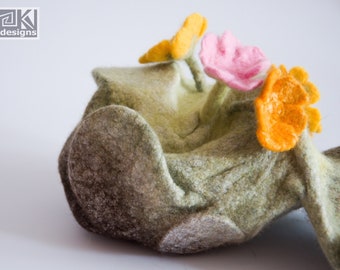 Sculptural Abstract object, Spring flowers, Felted lamp, merino wool and silk, pastel colours, one of a kind, home decor,