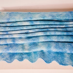 Nuno felted shawl, Turquoise, Hand felted scarf, Blue and White, Wool and Silk scarf, Felted wrap, Warm and Light scarf, wearable art scarf image 6