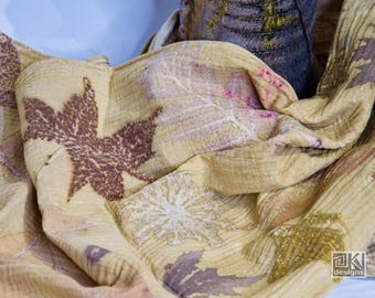 Eco Printed Cotton Scarf: Botanical Leaves, Light Green Muslin Accessory