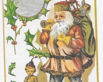 Postcard-Santa-Christmas Greetings-vintage-unused-Send a Note--Holidays-Santa&#39;s  Elf