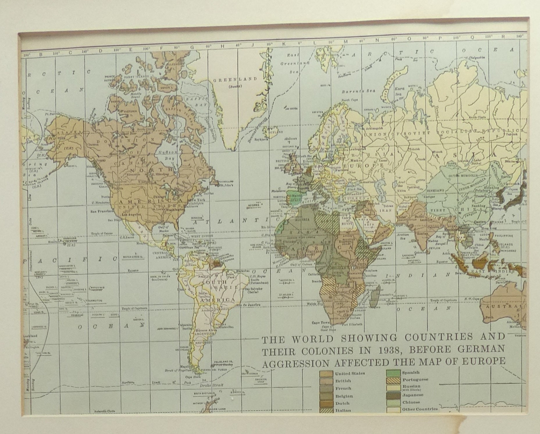 World Map-1938-vintage Print-black and Gold Frame-1938 - Etsy UK