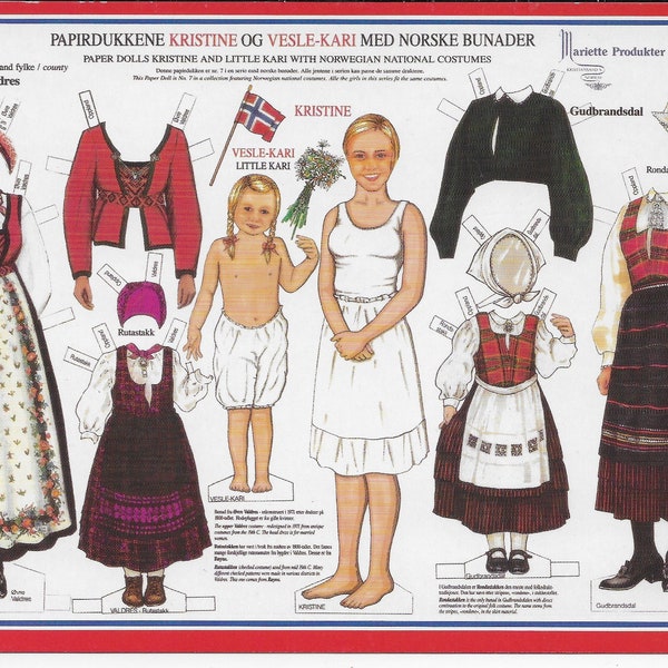 Post Card-Paper Doll-Kristine and Vesle Kari with Norwegian National Costumes-Norske Bunader-Mariette Produkter-Unused