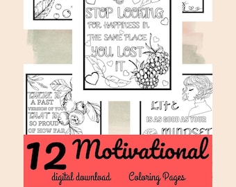 12 druckbare Motivationszitate Malvorlagen, Erwachsene Malvorlagen, Inspirierende Malseiten, Motivationszitate Wandkunst