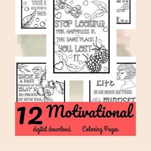 12 Printable Motivational Quotes Coloring Pages, Adult Coloring Pages, Inspirational Coloring Pages, Motivational Quotes Wall Art