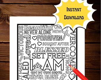 Herunterladbar! - ICH BIN - Christian Motivations Zitat Malseite (Sofortiger Download - für Kinder & Erwachsene)