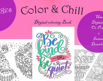 40 Seiten Color And Chill Malbuch/Digital/Sofort Download