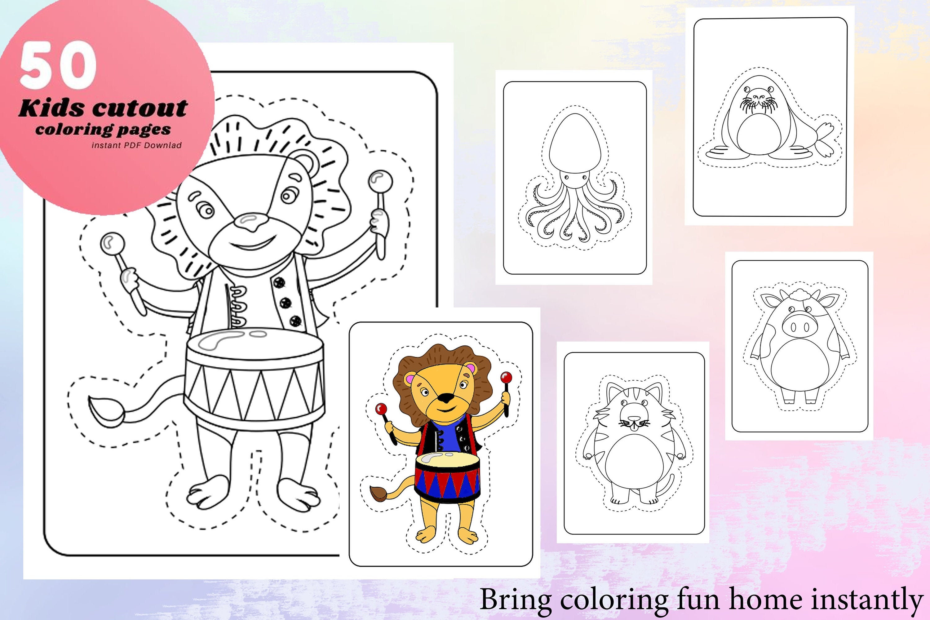 Animal Coloring Pages for Kids 50 Printable Cut Out Animal | Etsy