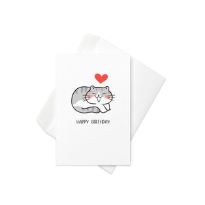 de voeux chat joyeux anniversaire – Chat mignon de bande dessinée avec coeur | Carte d'anniversaire amusante et douce pour les amoureux des chats