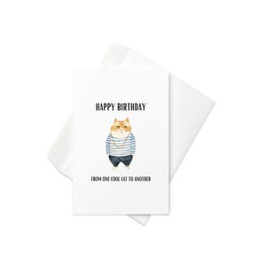Carte d'anniversaire chat cool - voeux d'anniversaire chat drôle - d'un chat cool à l'autre - carte chat hipster chemise rayée