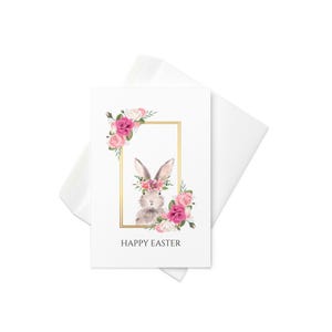 Cartão de Feliz Páscoa – Design Elegante de Coelho Floral!