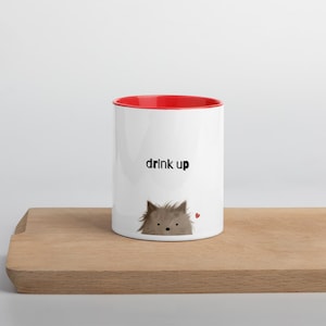 Drink Up&quot; Cat Mug – Cute Fluffy Kitty Coffee Cup for Cat Lovers
