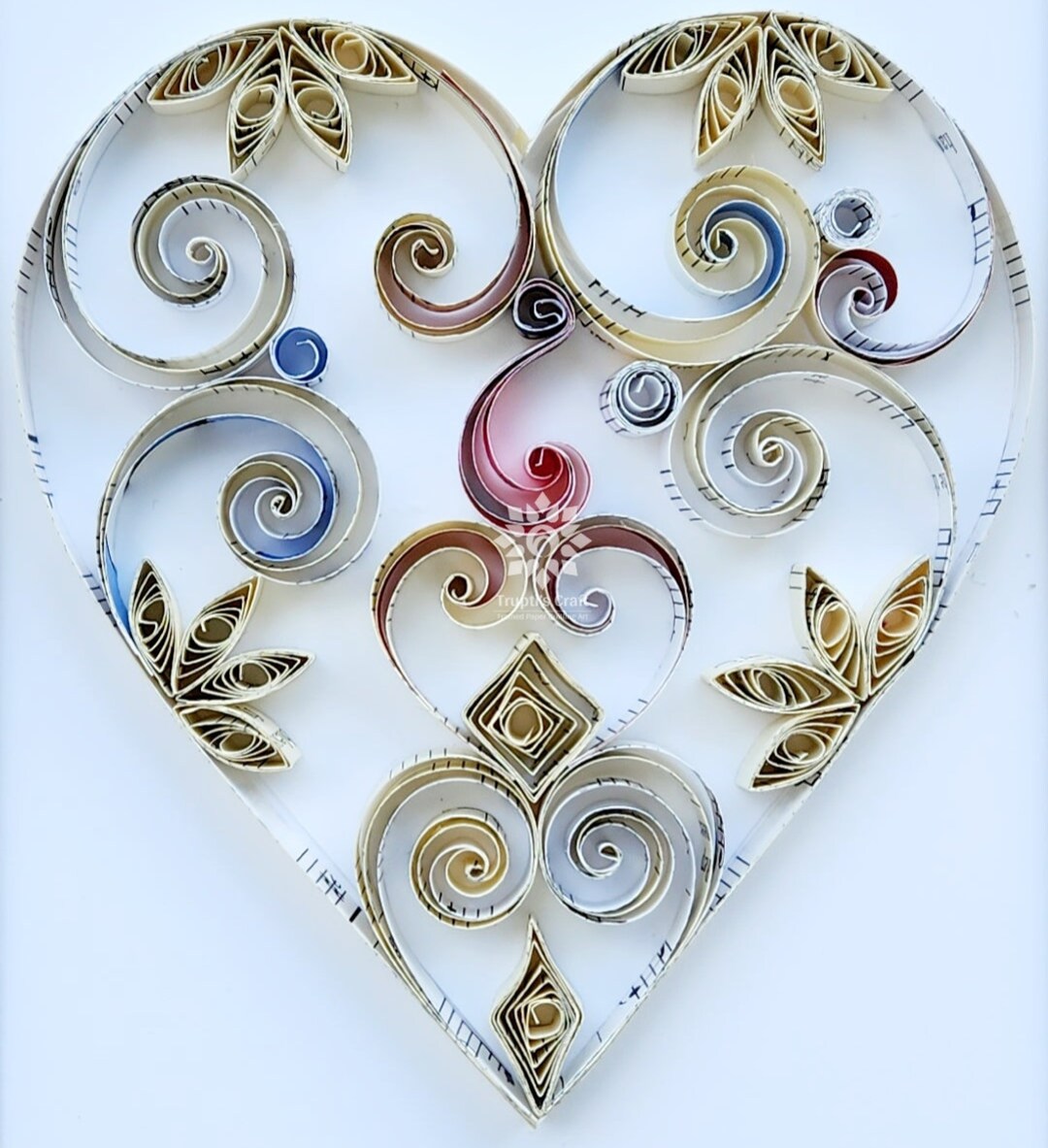 Framed Paper Quilling Heart With Music Sheets Quilling Heart Etsy