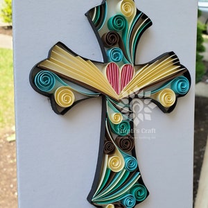 Framed Paper Quilling Religious Cross Wall Décor / Paper Cross Artwork Gift for First Communion or Baptism / Any Occasion Cross Art Gift