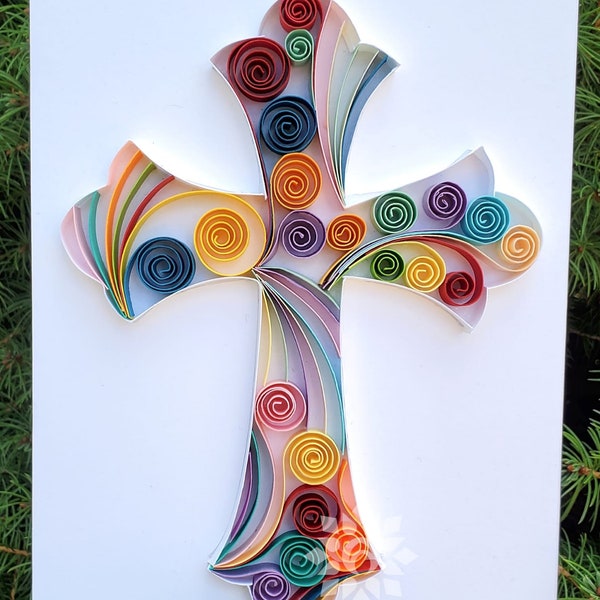 Framed Paper Quilling Cross Wall Décor/Paper Cross Artwork Gift for First Communion or Baptism/ Customized Easter Cross / Spiritual Gift