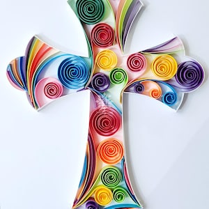 Decoración de pared con cruz de papel enmarcada hecha con filigrana / Obra de arte con cruz de papel como regalo para primera comunión o bautismo / Cruz de Pascua personalizada / Regalo espiritual