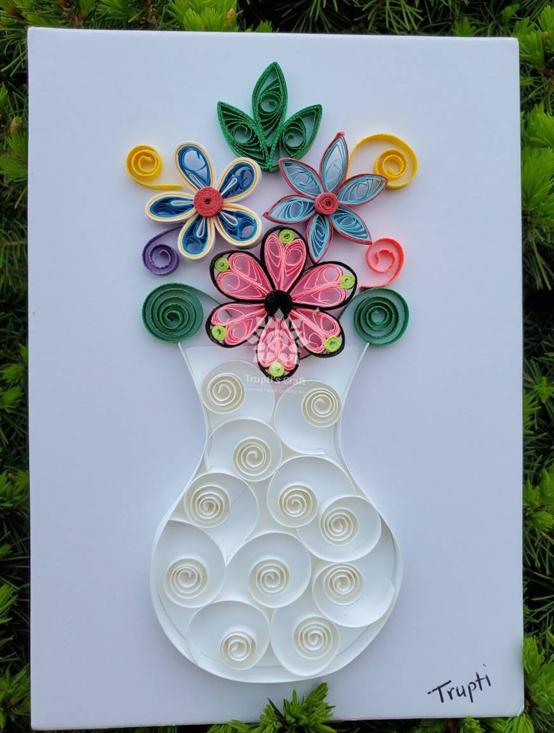 Framed Paper Quilling Flower Vase Quilled Floral Wall Art Etsy