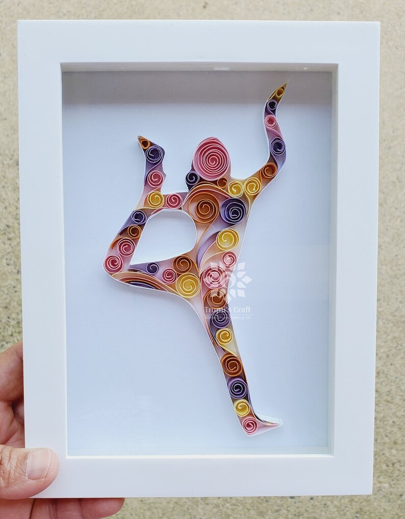 Framed Paper Quilling Yoga Pose Wall Art for House / Yoga Wall Art for