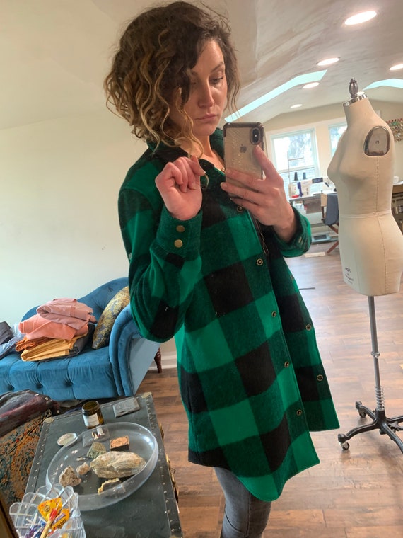 Green and black plaid wool jacket discount