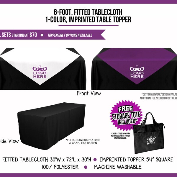 Fitted Tablecloth for 6 Foot Table and Custom Table Topper for Event Displays