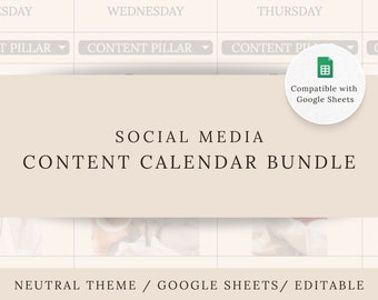 Social Media Content Calendar & Analytics Tracker Bundle, Neutral Color Theme, Editable, For use with Google Sheets, Spreadsheet